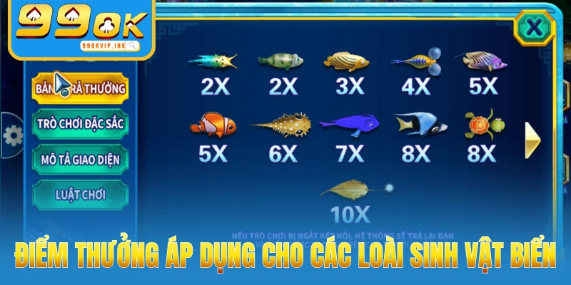 Điểm thưởng áp dụng cho các loài sinh vật biển